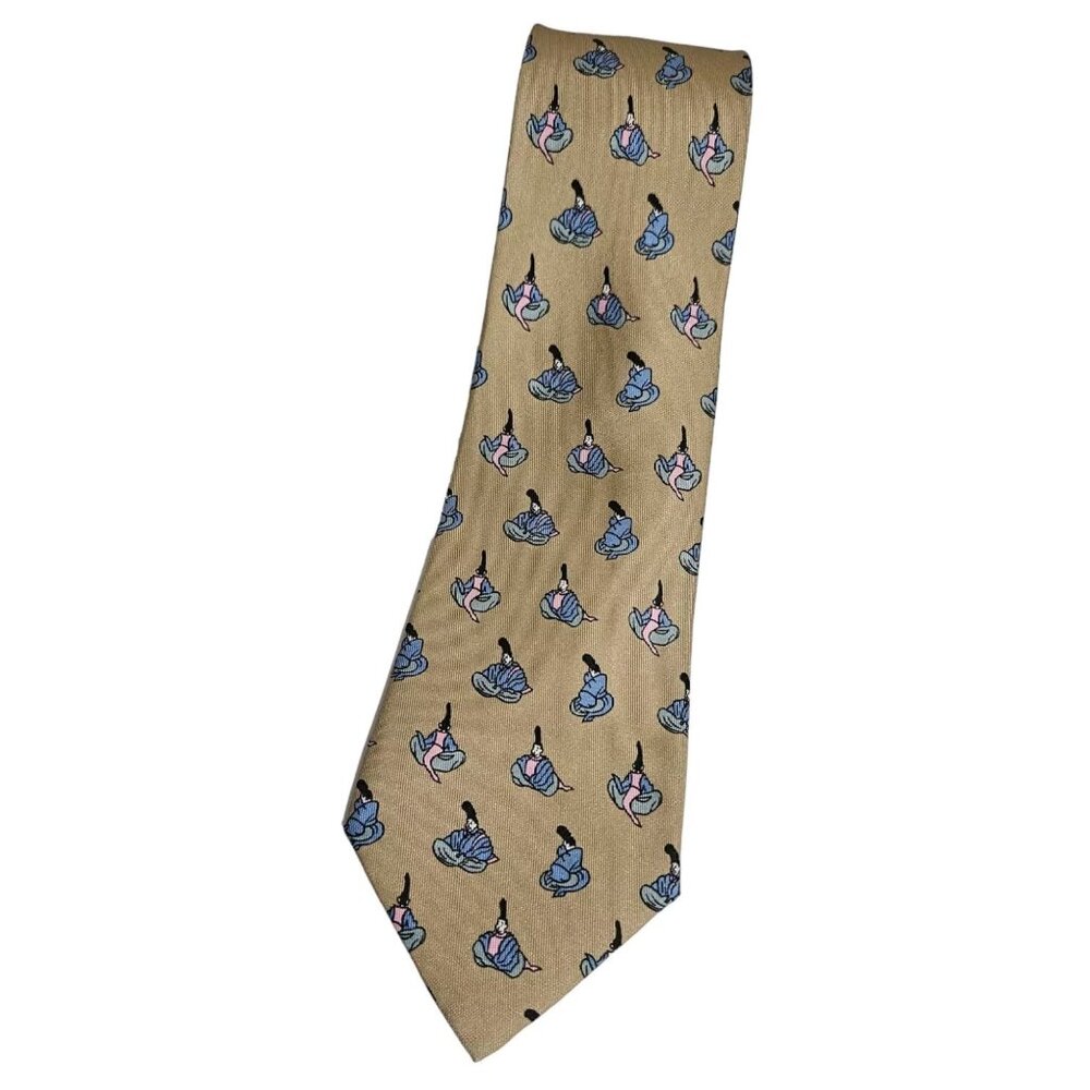 HERMÈS 7284 MA Rare Silk Tie FRANCE Beige Blue Pink Japanese Man W:3.4" EUC